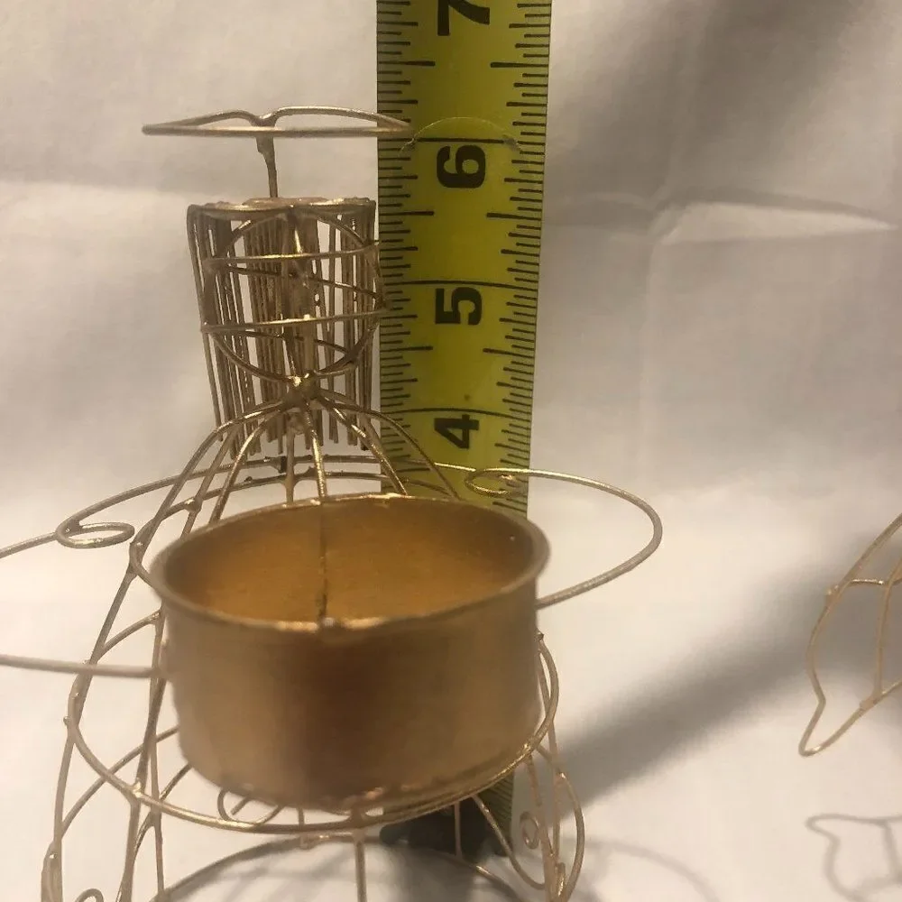 Gold Tone Metal Wire Angel Figurine Tea Light Candle Holders.         F1